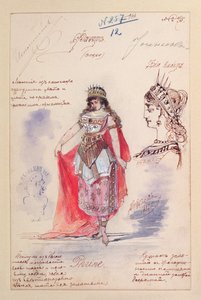 Diseños de vestuario para el papel de Phrine en la ópera 